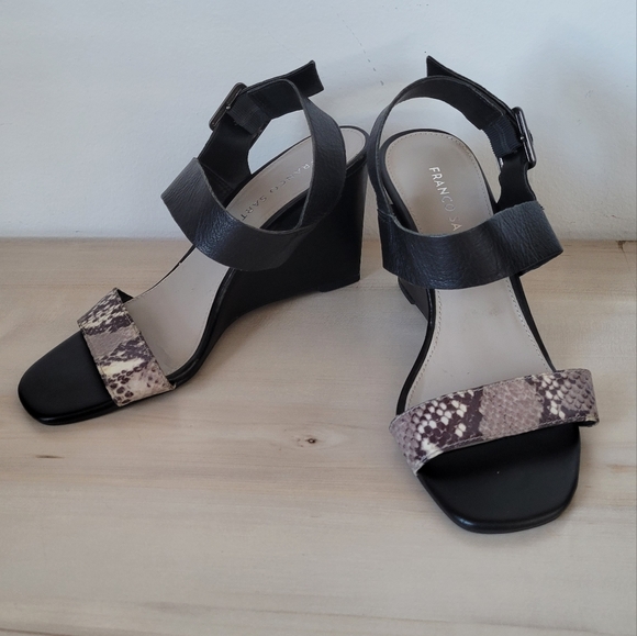 Franco Sarto | Snake skin Hooper Wedge Sandals | Leather black sandals |size - Picture 4 of 7